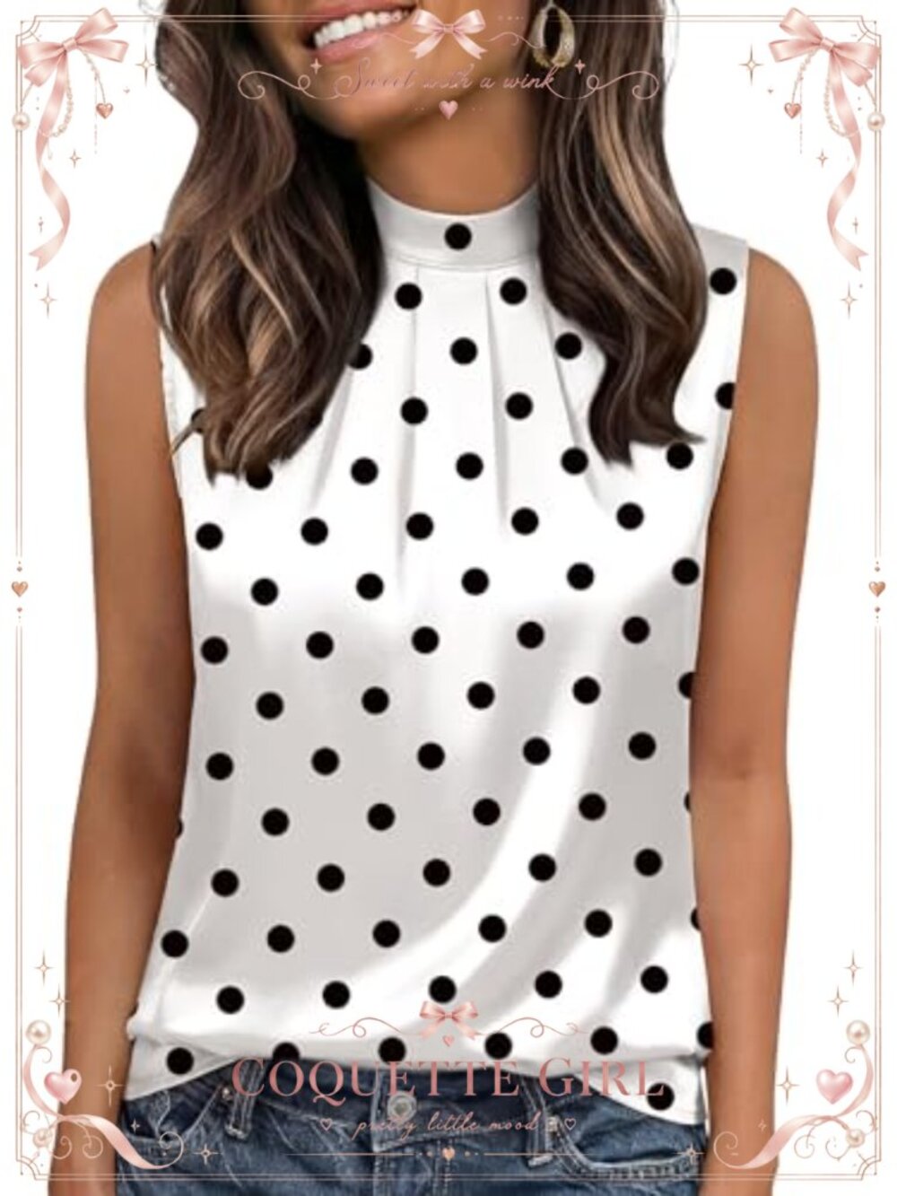 Satin Mock Neck Pleated Sleeveless Tank Top Dressy Casual Blouse